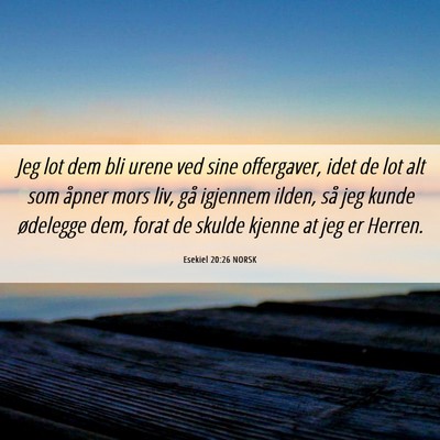 Picture 06 - Esekiel 20:26 NORSK - Jeg lot dem bli urene ved sine offergaver, idet - Bible Verse Picture