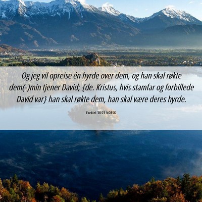 Picture 06 - Esekiel 34:23 NORSK - Og jeg vil opreise én hyrde over dem, og han - Bible Verse Picture