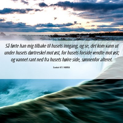 Picture 06 - Esekiel 47:1 NORSK - Så førte han mig tilbake til husets inngang, og - Bible Verse Picture
