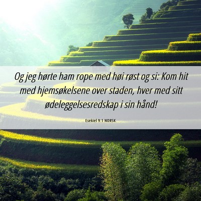 Picture 06 - Esekiel 9:1 NORSK - Og jeg hørte ham rope med høi røst og si: Kom - Bible Verse Picture