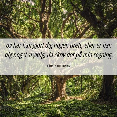 Picture 06 - Filemon 1:18 NORSK - og har han gjort dig nogen urett, eller er han - Bible Verse Picture