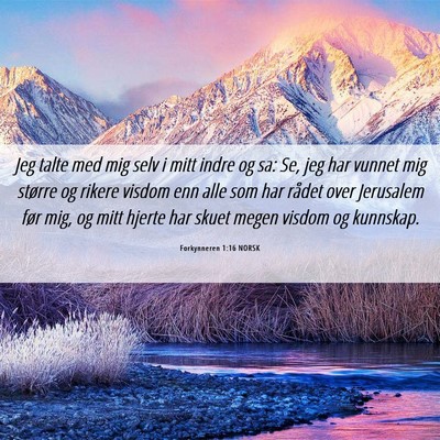 Picture 06 - Forkynneren 1:16 NORSK - Jeg talte med mig selv i mitt indre og sa: Se, - Bible Verse Picture