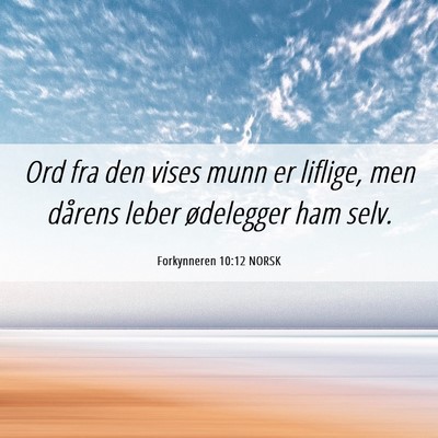 Picture 06 - Forkynneren 10:12 NORSK - Ord fra den vises munn er liflige, men dårens - Bible Verse Picture