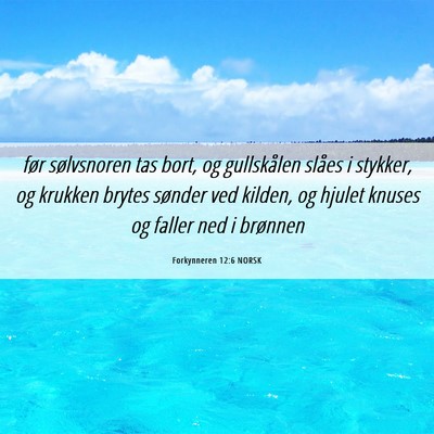 Picture 06 - Forkynneren 12:6 NORSK - før sølvsnoren tas bort, og gullskålen slåes - Bible Verse Picture