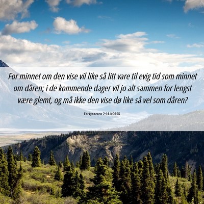 Picture 06 - Forkynneren 2:16 NORSK - For minnet om den vise vil like så litt vare til - Bible Verse Picture