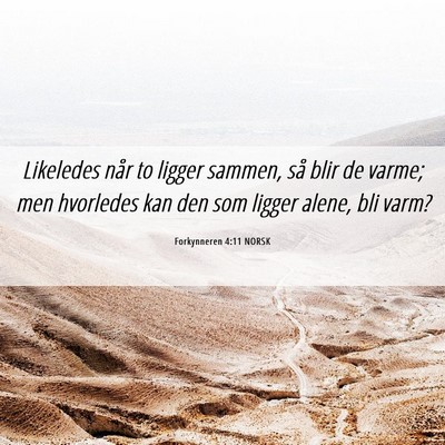 Picture 06 - Forkynneren 4:11 NORSK - Likeledes når to ligger sammen, så blir de - Bible Verse Picture