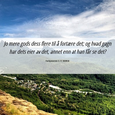 Picture 06 - Forkynneren 5:11 NORSK - Jo mere gods dess flere til å fortære det; og - Bible Verse Picture