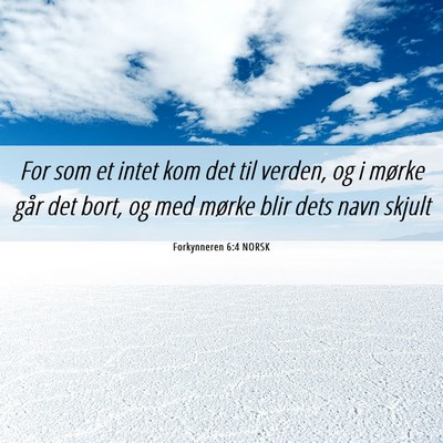 Picture 06 - Forkynneren 6:4 NORSK - For som et intet kom det til verden, og i mørke - Bible Verse Picture
