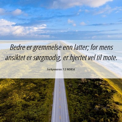 Picture 06 - Forkynneren 7:3 NORSK - Bedre er gremmelse enn latter; for mens ansiktet - Bible Verse Picture