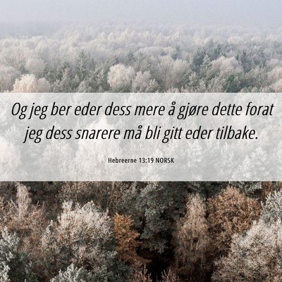 Picture 06 - Hebreerne 13:19 NORSK - Og jeg ber eder dess mere å gjøre dette forat - Bible Verse Picture