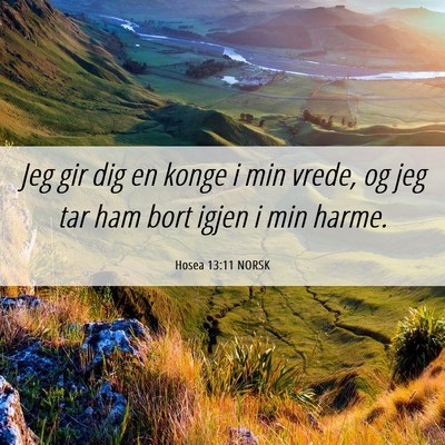 Picture 06 - Hosea 13:11 NORSK - Jeg gir dig en konge i min vrede, og jeg tar ham - Bible Verse Picture