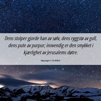 Picture 06 - Høysangen 3:10 NORSK - Dens stolper gjorde han av sølv, dens ryggstø - Bible Verse Picture