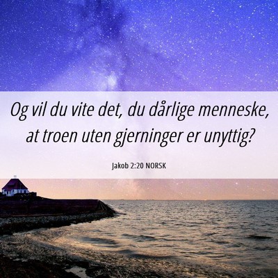 Picture 06 - Jakob 2:20 NORSK - Og vil du vite det, du dårlige menneske, at - Bible Verse Picture
