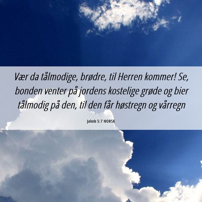 Picture 06 - Jakob 5:7 NORSK - Vær da tålmodige, brødre, til Herren kommer! - Bible Verse Picture