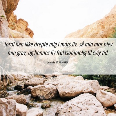 Picture 06 - Jeremia 20:17 NORSK - fordi han ikke drepte mig i mors liv, så min mor - Bible Verse Picture