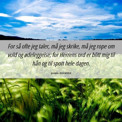 Picture 06 - Jeremia 20:8 NORSK - For så ofte jeg taler, må jeg skrike, må jeg - Bible Verse Picture