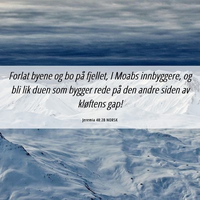 Picture 06 - Jeremia 48:28 NORSK - Forlat byene og bo på fjellet, I Moabs - Bible Verse Picture
