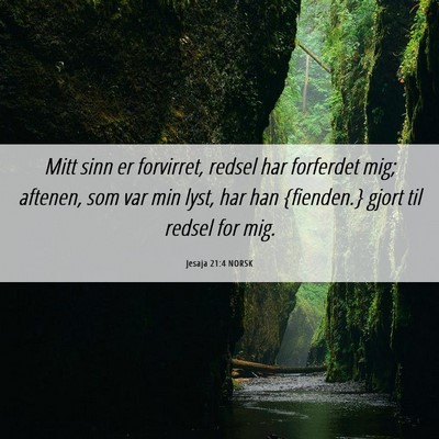 Picture 06 - Jesaja 21:4 NORSK - Mitt sinn er forvirret, redsel har forferdet mig; - Bible Verse Picture