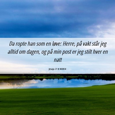 Picture 06 - Jesaja 21:8 NORSK - Da ropte han som en løve: Herre, på vakt står - Bible Verse Picture