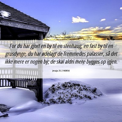 Picture 06 - Jesaja 25:2 NORSK - For du har gjort en by til en stenhaug, en fast - Bible Verse Picture