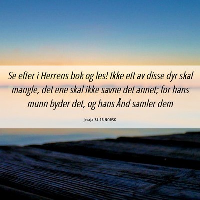 Picture 06 - Jesaja 34:16 NORSK - Se efter i Herrens bok og les! Ikke ett av disse - Bible Verse Picture