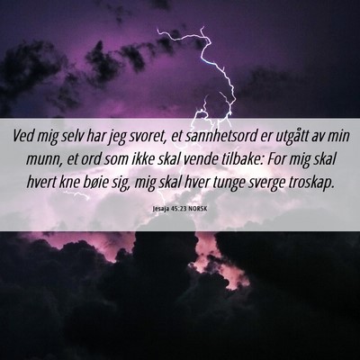 Picture 06 - Jesaja 45:23 NORSK - Ved mig selv har jeg svoret, et sannhetsord er - Bible Verse Picture