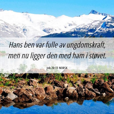 Picture 06 - Job 20:11 NORSK - Hans ben var fulle av ungdomskraft, men nu ligger - Bible Verse Picture
