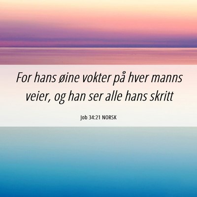Picture 06 - Job 34:21 NORSK - For hans øine vokter på hver manns veier, og - Bible Verse Picture