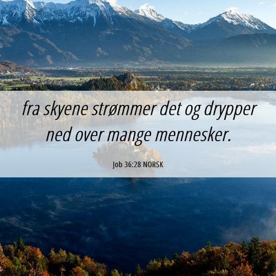 Picture 06 - Job 36:28 NORSK - fra skyene strømmer det og drypper ned over - Bible Verse Picture