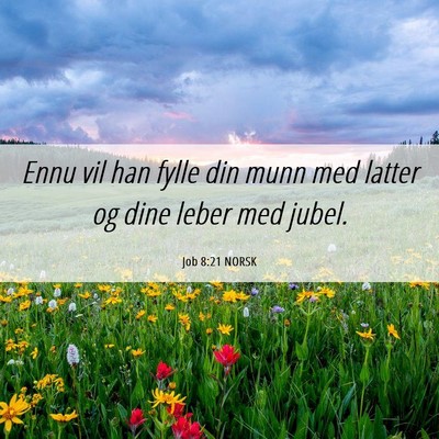 Picture 06 - Job 8:21 NORSK - Ennu vil han fylle din munn med latter og dine - Bible Verse Picture