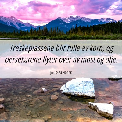 Picture 06 - Joel 2:24 NORSK - Treskeplassene blir fulle av korn, og persekarene - Bible Verse Picture