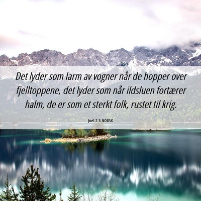 Picture 06 - Joel 2:5 NORSK - Det lyder som larm av vogner når de hopper over - Bible Verse Picture