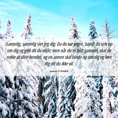 Picture 06 - Johannes 21:18 NORSK - Sannelig, sannelig sier jeg dig: Da du var yngre, - Bible Verse Picture