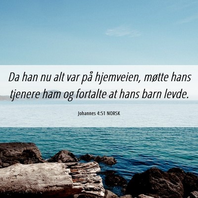 Picture 06 - Johannes 4:51 NORSK - Da han nu alt var på hjemveien, møtte hans - Bible Verse Picture