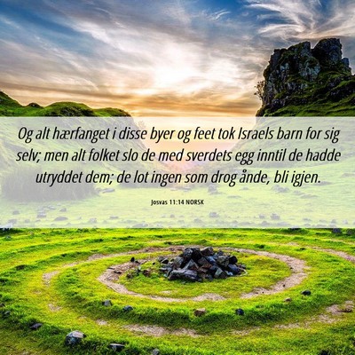 Picture 06 - Josvas 11:14 NORSK - Og alt hærfanget i disse byer og feet tok - Bible Verse Picture
