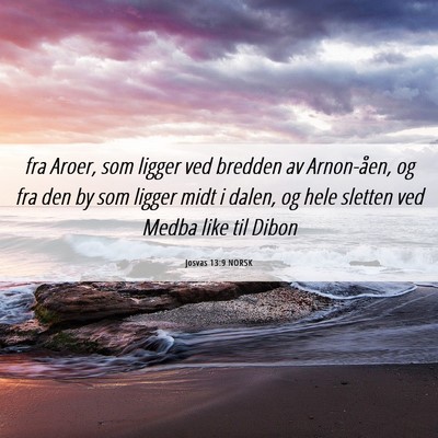 Picture 06 - Josvas 13:9 NORSK - fra Aroer, som ligger ved bredden av Arnon-åen, - Bible Verse Picture
