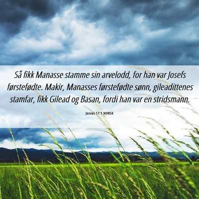 Picture 06 - Josvas 17:1 NORSK - Så fikk Manasse stamme sin arvelodd, for han var - Bible Verse Picture
