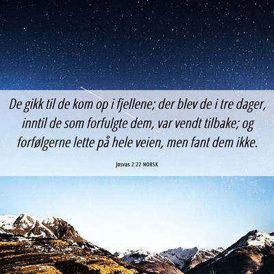Picture 06 - Josvas 2:22 NORSK - De gikk til de kom op i fjellene; der blev de i - Bible Verse Picture