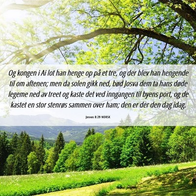 Picture 06 - Josvas 8:29 NORSK - Og kongen i Ai lot han henge op på et tre, og - Bible Verse Picture