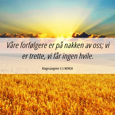 Picture 06 - Klagesangene 5:5 NORSK - Våre forfølgere er på nakken av oss; vi er - Bible Verse Picture