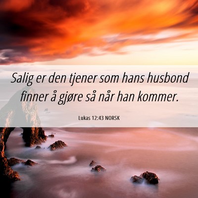 Picture 06 - Lukas 12:43 NORSK - Salig er den tjener som hans husbond finner å - Bible Verse Picture