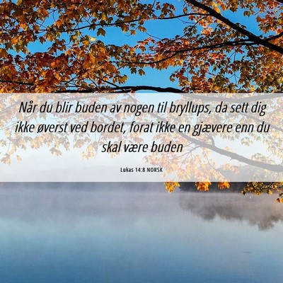 Picture 06 - Lukas 14:8 NORSK - Når du blir buden av nogen til bryllups, da sett - Bible Verse Picture