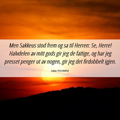 Picture 06 - Lukas 19:8 NORSK - Men Sakkeus stod frem og sa til Herren: Se, - Bible Verse Picture