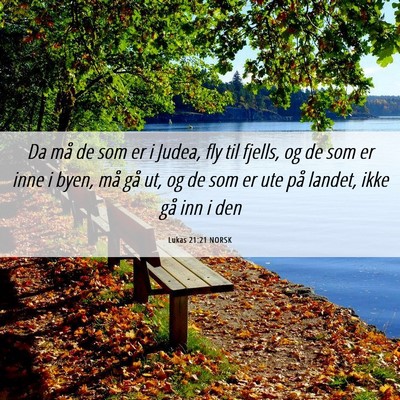 Picture 06 - Lukas 21:21 NORSK - Da må de som er i Judea, fly til fjells, og de - Bible Verse Picture
