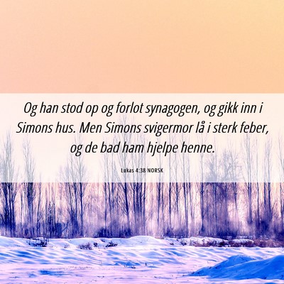 Picture 06 - Lukas 4:38 NORSK - Og han stod op og forlot synagogen, og gikk inn i - Bible Verse Picture