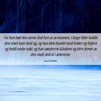 Picture 06 - Lukas 8:29 NORSK - For han bød den urene ånd fare ut av mannen; i - Bible Verse Picture