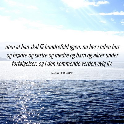 Picture 06 - Markus 10:30 NORSK - uten at han skal få hundrefold igjen, nu her i - Bible Verse Picture