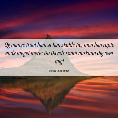 Picture 06 - Markus 10:48 NORSK - Og mange truet ham at han skulde tie; men han - Bible Verse Picture