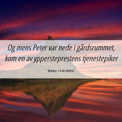Picture 06 - Markus 14:66 NORSK - Og mens Peter var nede i gårdsrummet, kom en av - Bible Verse Picture
