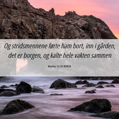 Picture 06 - Markus 15:16 NORSK - Og stridsmennene førte ham bort, inn i gården, - Bible Verse Picture
